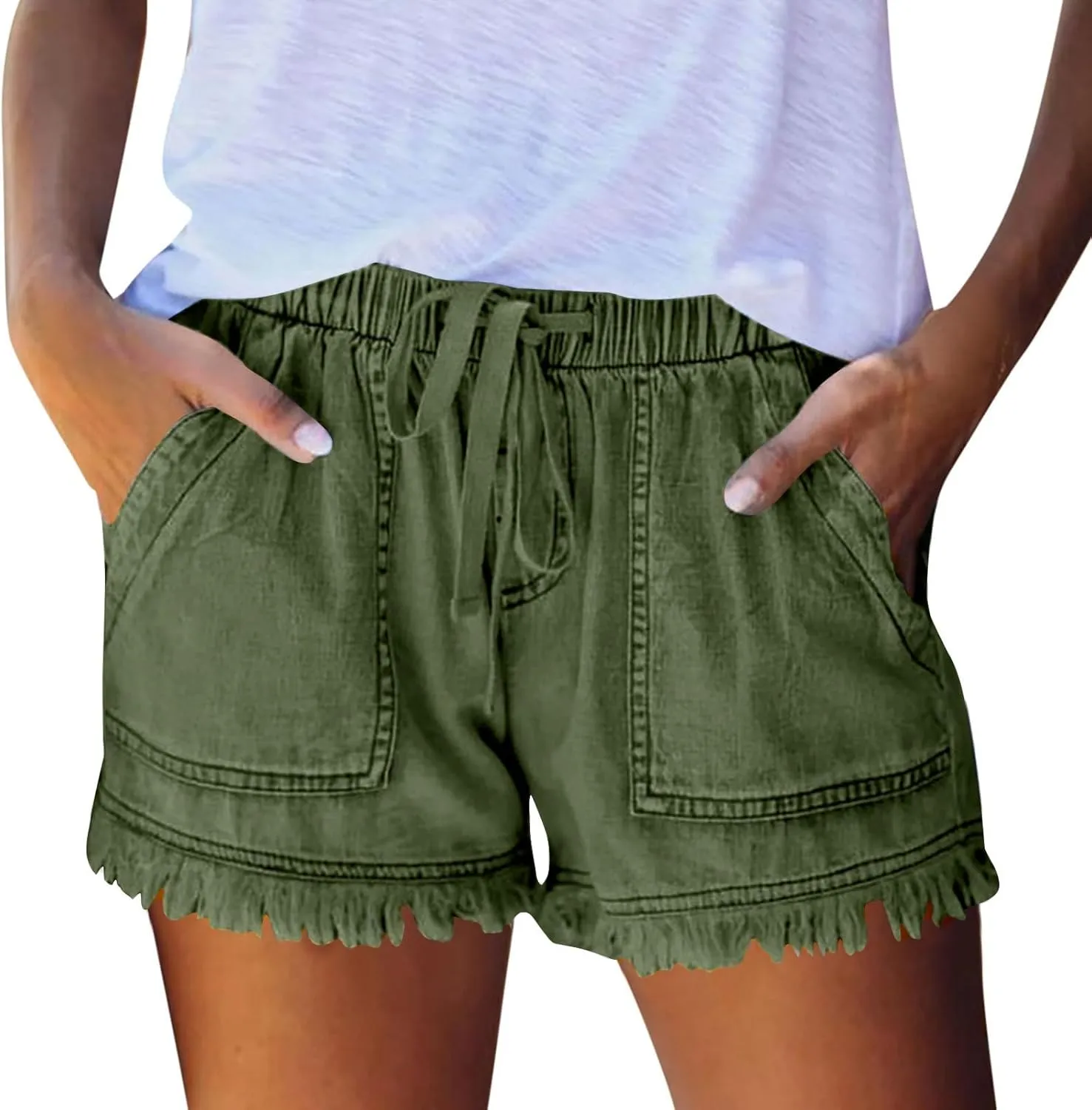 Jean Shorts Womens High Waisted Elastic Baggy Comfy Shorts Y2K Summer Casual Tassel Wide Leg Denim Skort with Pockets