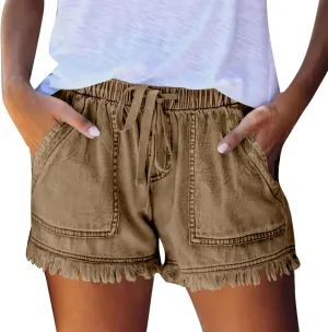 Jean Shorts Womens High Waisted Elastic Baggy Comfy Shorts Y2K Summer Casual Tassel Wide Leg Denim Skort with Pockets