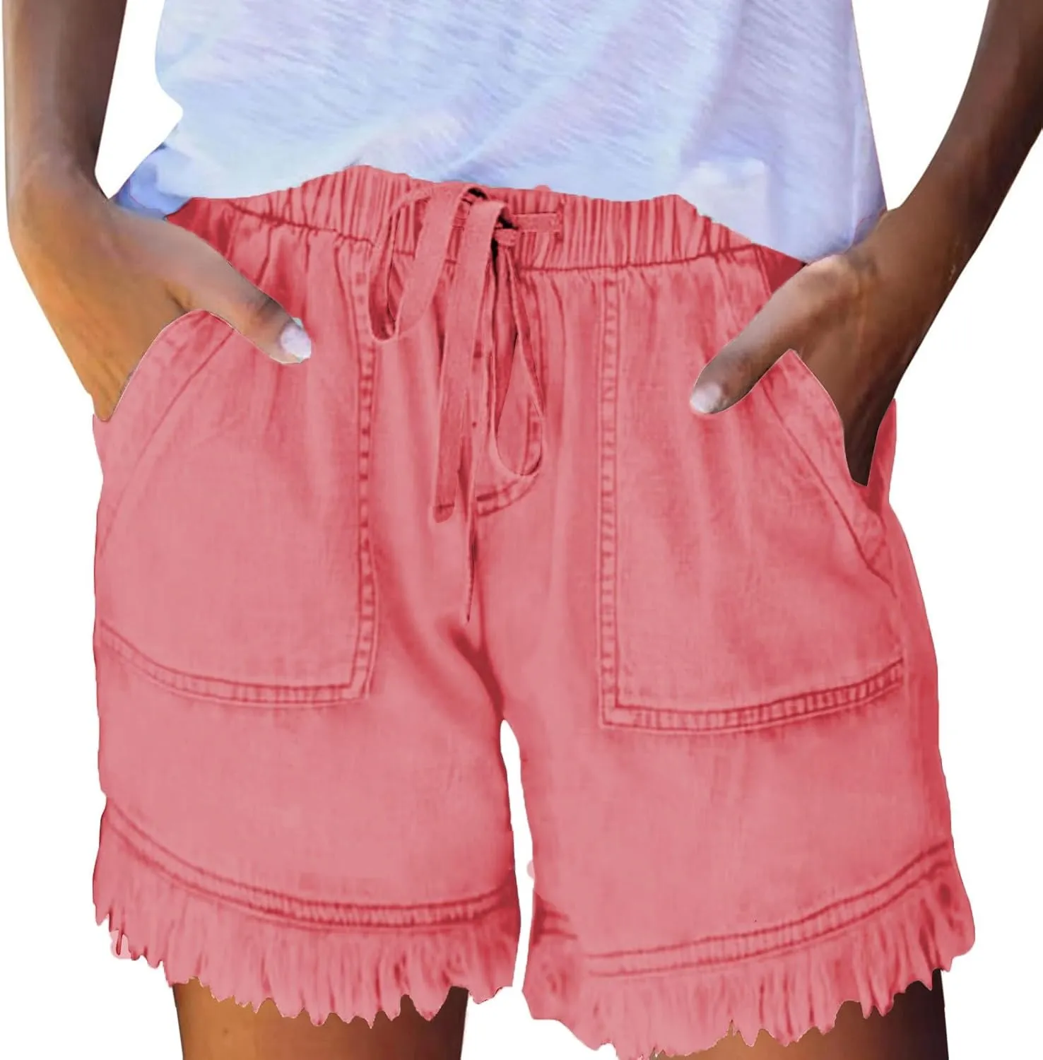 Jean Shorts Womens High Waisted Elastic Baggy Comfy Shorts Y2K Summer Casual Tassel Wide Leg Denim Skort with Pockets