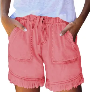 Jean Shorts Womens High Waisted Elastic Baggy Comfy Shorts Y2K Summer Casual Tassel Wide Leg Denim Skort with Pockets
