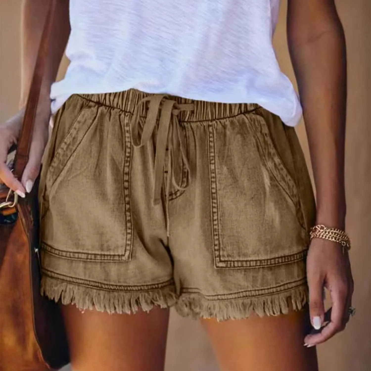 Jean Shorts Womens High Waisted Elastic Baggy Comfy Shorts Y2K Summer Casual Tassel Wide Leg Denim Skort with Pockets