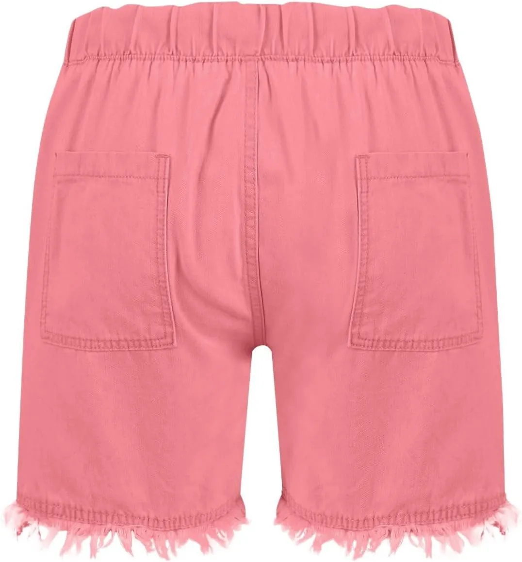 Jean Shorts Womens High Waisted Elastic Baggy Comfy Shorts Y2K Summer Casual Tassel Wide Leg Denim Skort with Pockets