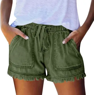Jean Shorts Womens High Waisted Elastic Baggy Comfy Shorts Y2K Summer Casual Tassel Wide Leg Denim Skort with Pockets