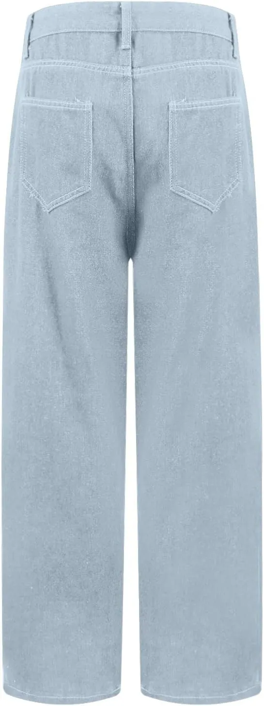 Jeans for Women Trendy Plus Size Casual High Waisted Lounge Baggy Wide Leg Denim Pants with Pockets