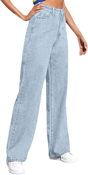 Jeans for Women Trendy Plus Size Casual High Waisted Lounge Baggy Wide Leg Denim Pants with Pockets