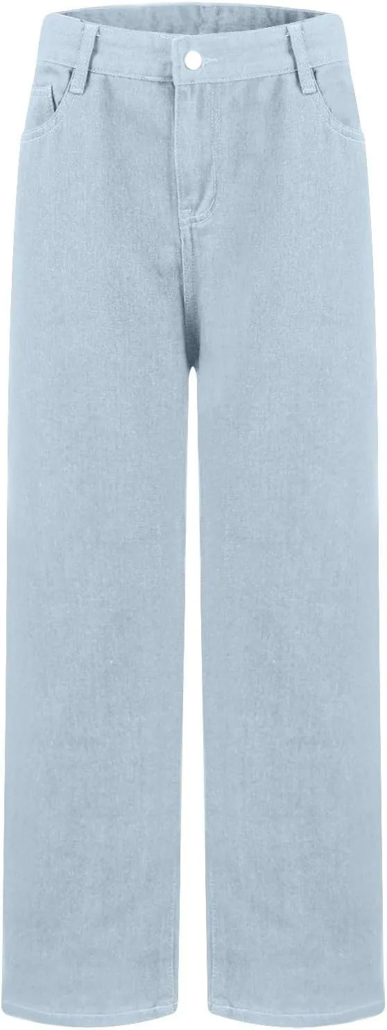 Jeans for Women Trendy Plus Size Casual High Waisted Lounge Baggy Wide Leg Denim Pants with Pockets