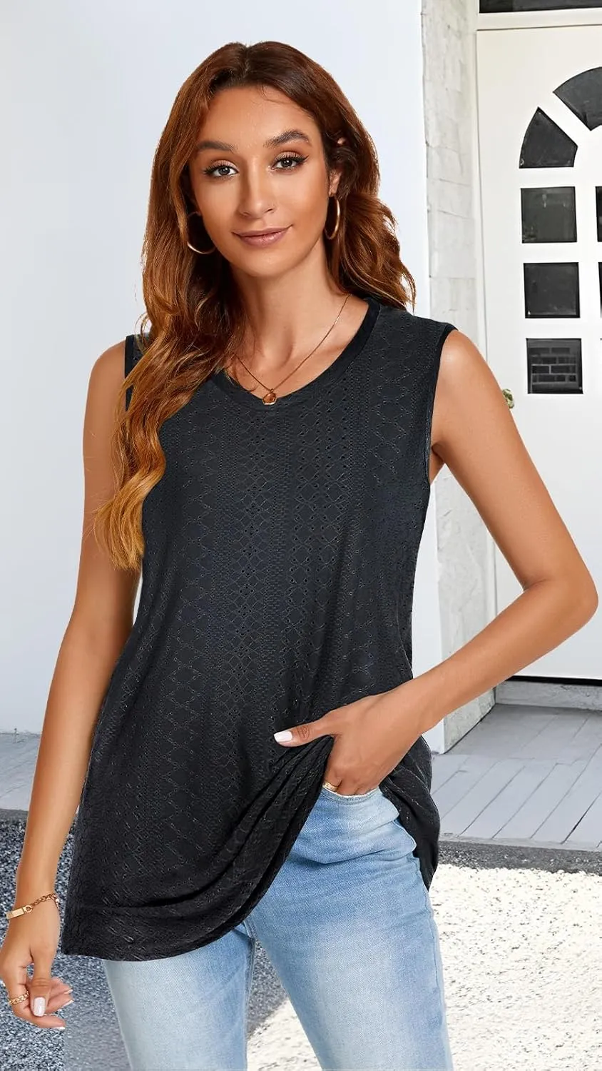JOELLYUS Womens Tank Tops Summer Casual Crew Neck Sleeveless Top Loose Fit Basic Tunic Shirts