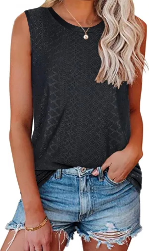 JOELLYUS Womens Tank Tops Summer Casual Crew Neck Sleeveless Top Loose Fit Basic Tunic Shirts