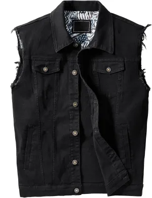 JYG Denim Vest for Men Casual Lapel Trucker Jeans Vests Fashion Vintage Sleeveless Vest