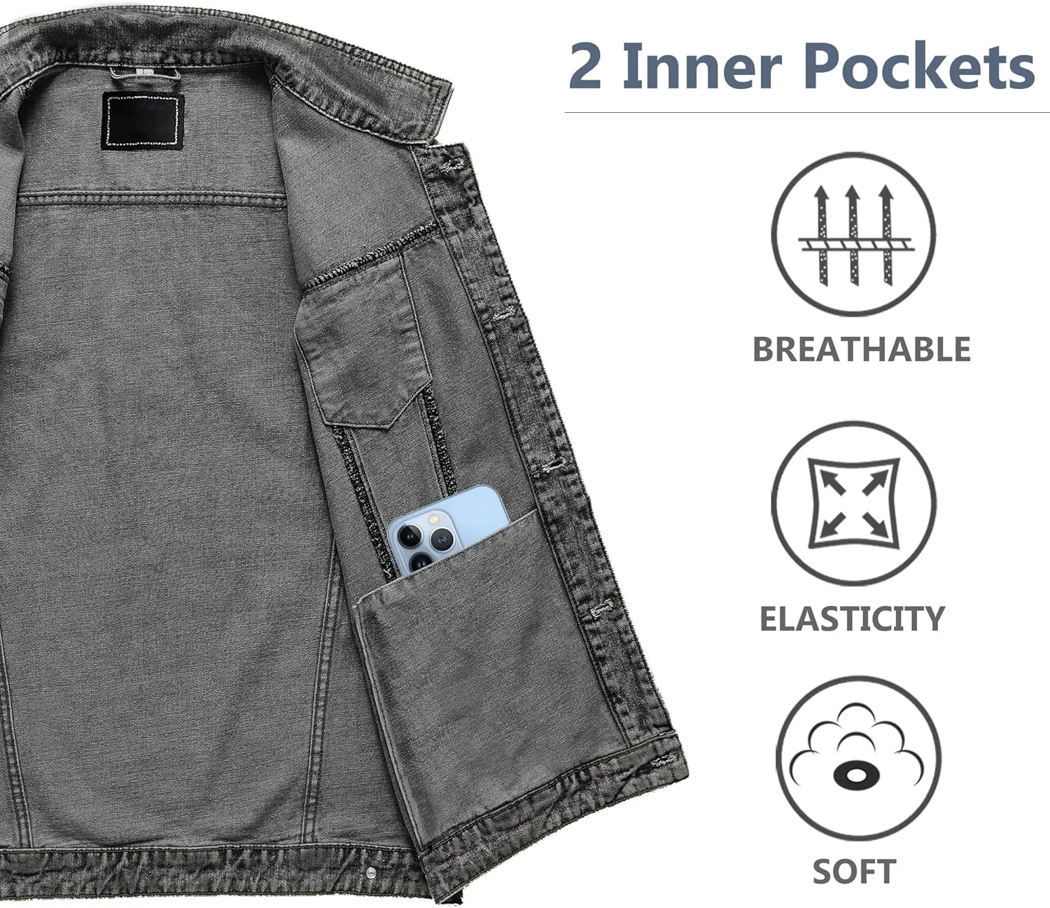 JYG Denim Vest for Men Casual Lapel Trucker Jeans Vests Fashion Vintage Sleeveless Vest
