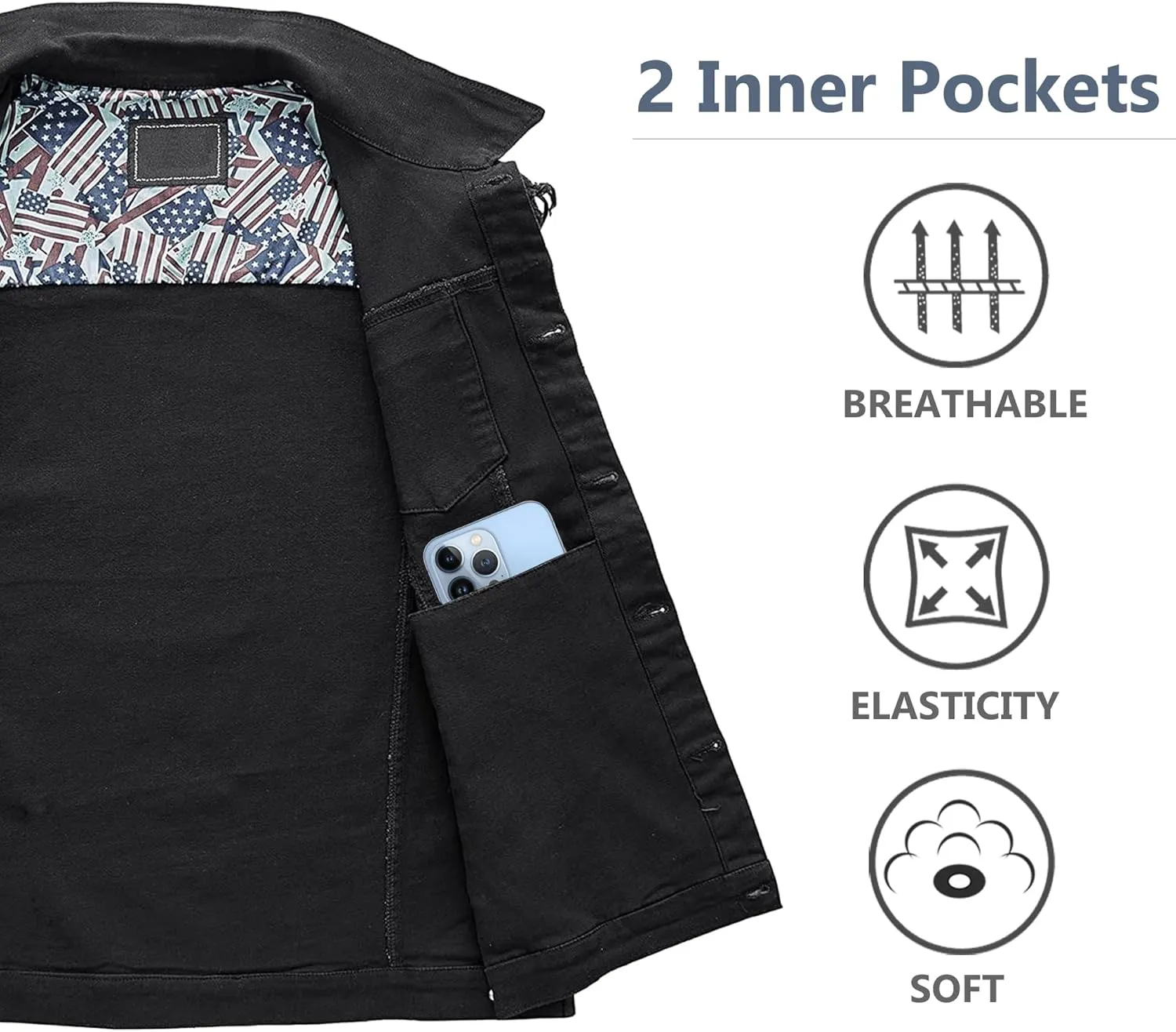 JYG Denim Vest for Men Casual Lapel Trucker Jeans Vests Fashion Vintage Sleeveless Vest