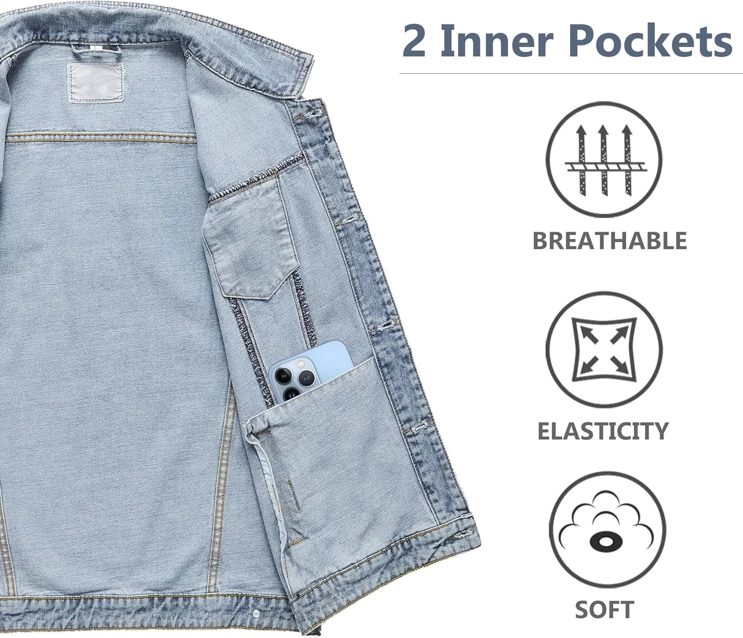 JYG Denim Vest for Men Casual Lapel Trucker Jeans Vests Fashion Vintage Sleeveless Vest