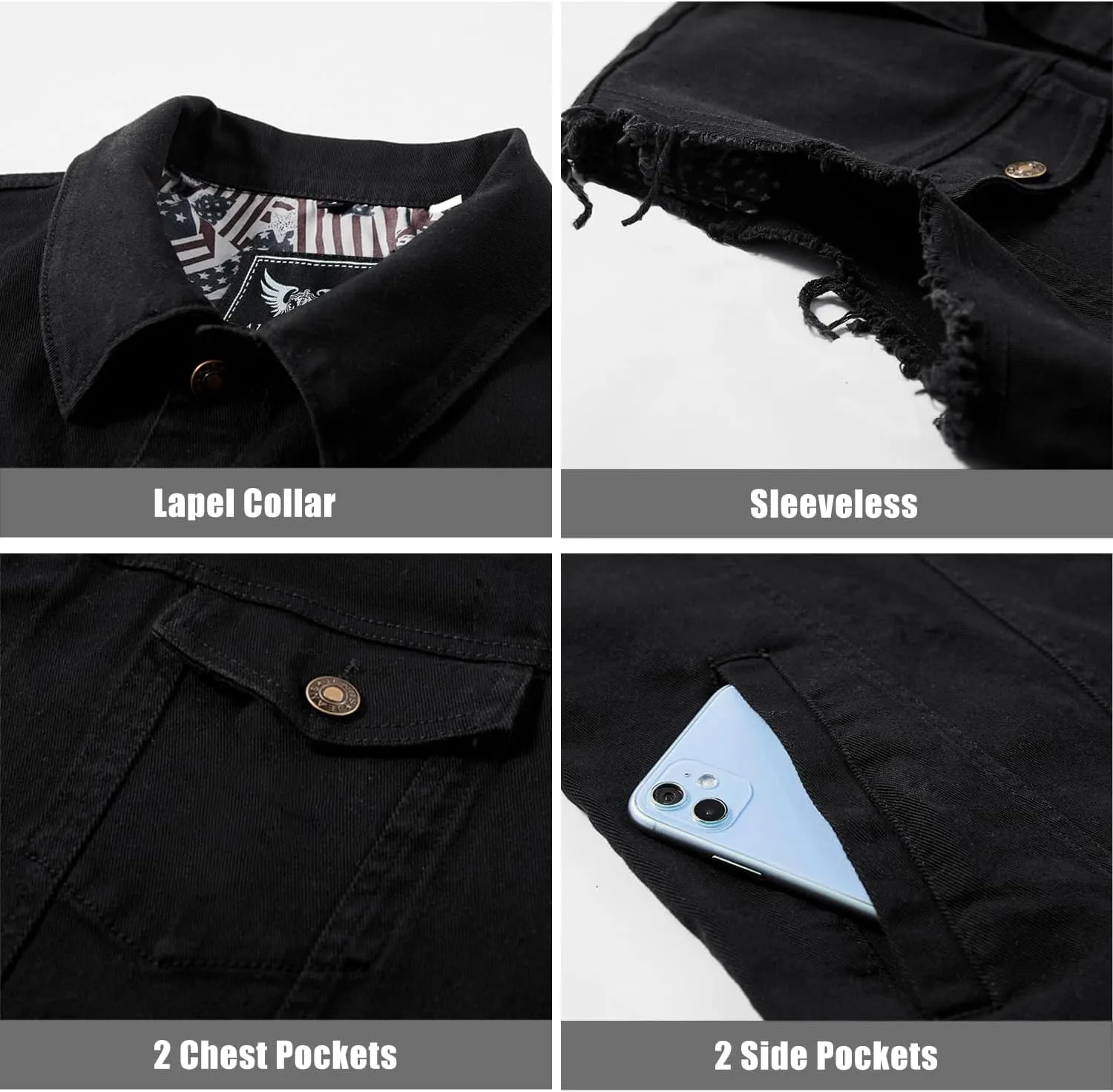 JYG Denim Vest for Men Casual Lapel Trucker Jeans Vests Fashion Vintage Sleeveless Vest