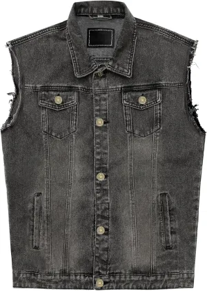 JYG Denim Vest for Men Casual Lapel Trucker Jeans Vests Fashion Vintage Sleeveless Vest