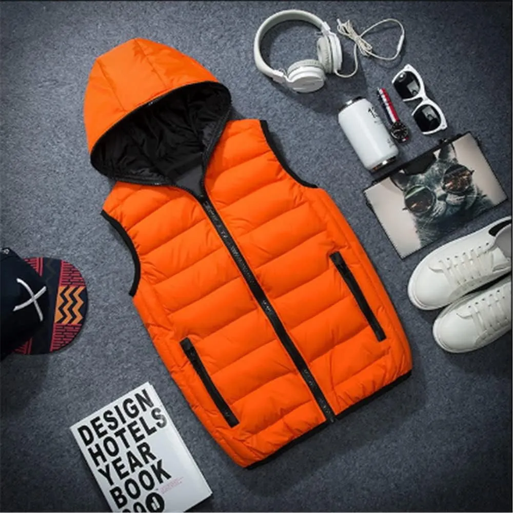KISSQIQI Men's Lightweight Vest Hooded Padded Puffer Vest Male Outdoors Cotton-Padded Thickening Vests Coats