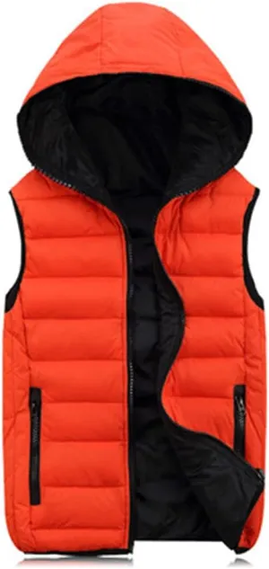 KISSQIQI Men's Lightweight Vest Hooded Padded Puffer Vest Male Outdoors Cotton-Padded Thickening Vests Coats