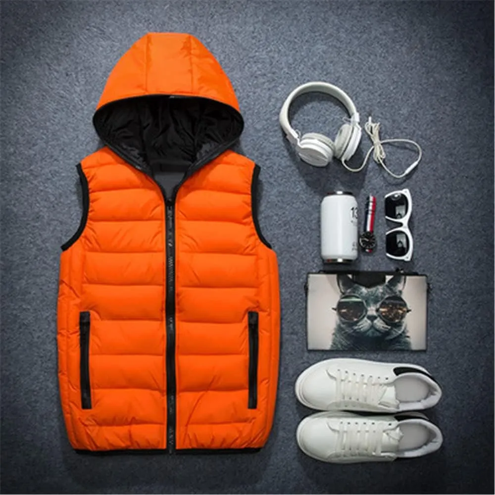 KISSQIQI Men's Lightweight Vest Hooded Padded Puffer Vest Male Outdoors Cotton-Padded Thickening Vests Coats