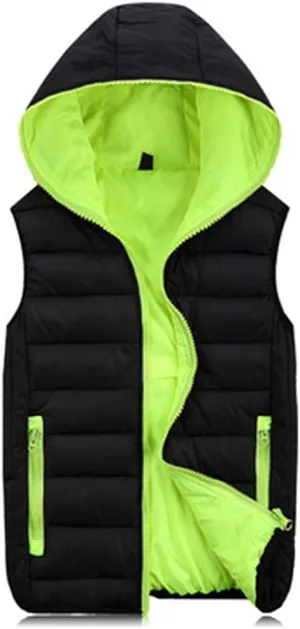 KISSQIQI Men's Lightweight Vest Hooded Padded Puffer Vest Male Outdoors Cotton-Padded Thickening Vests Coats