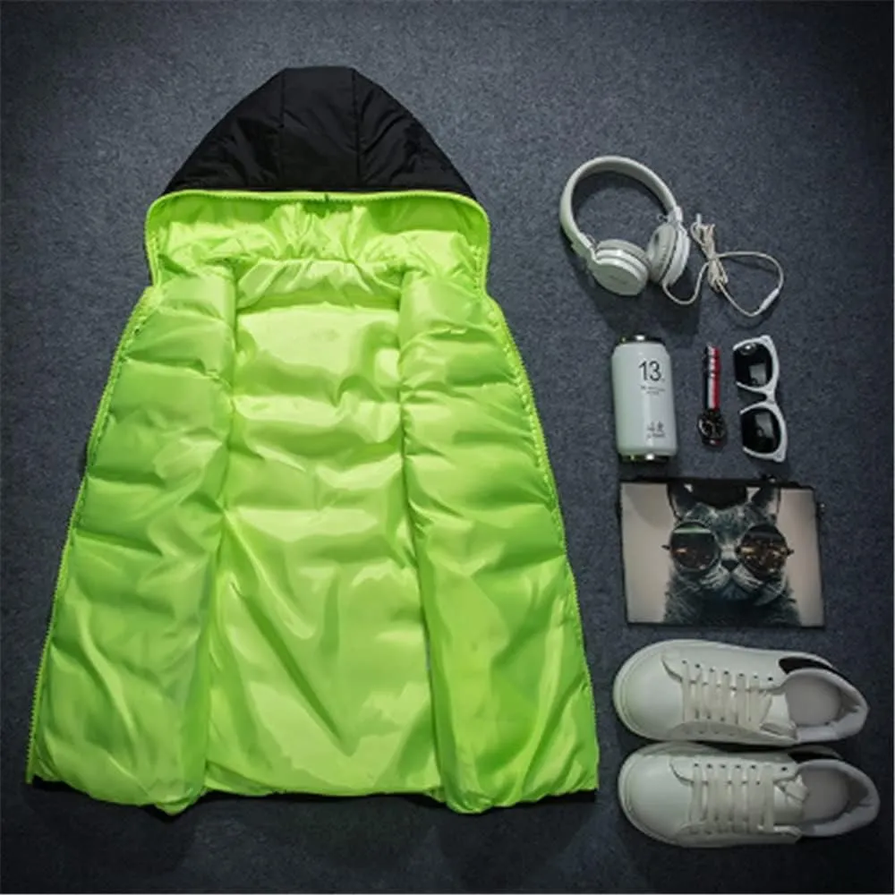 KISSQIQI Men's Lightweight Vest Hooded Padded Puffer Vest Male Outdoors Cotton-Padded Thickening Vests Coats