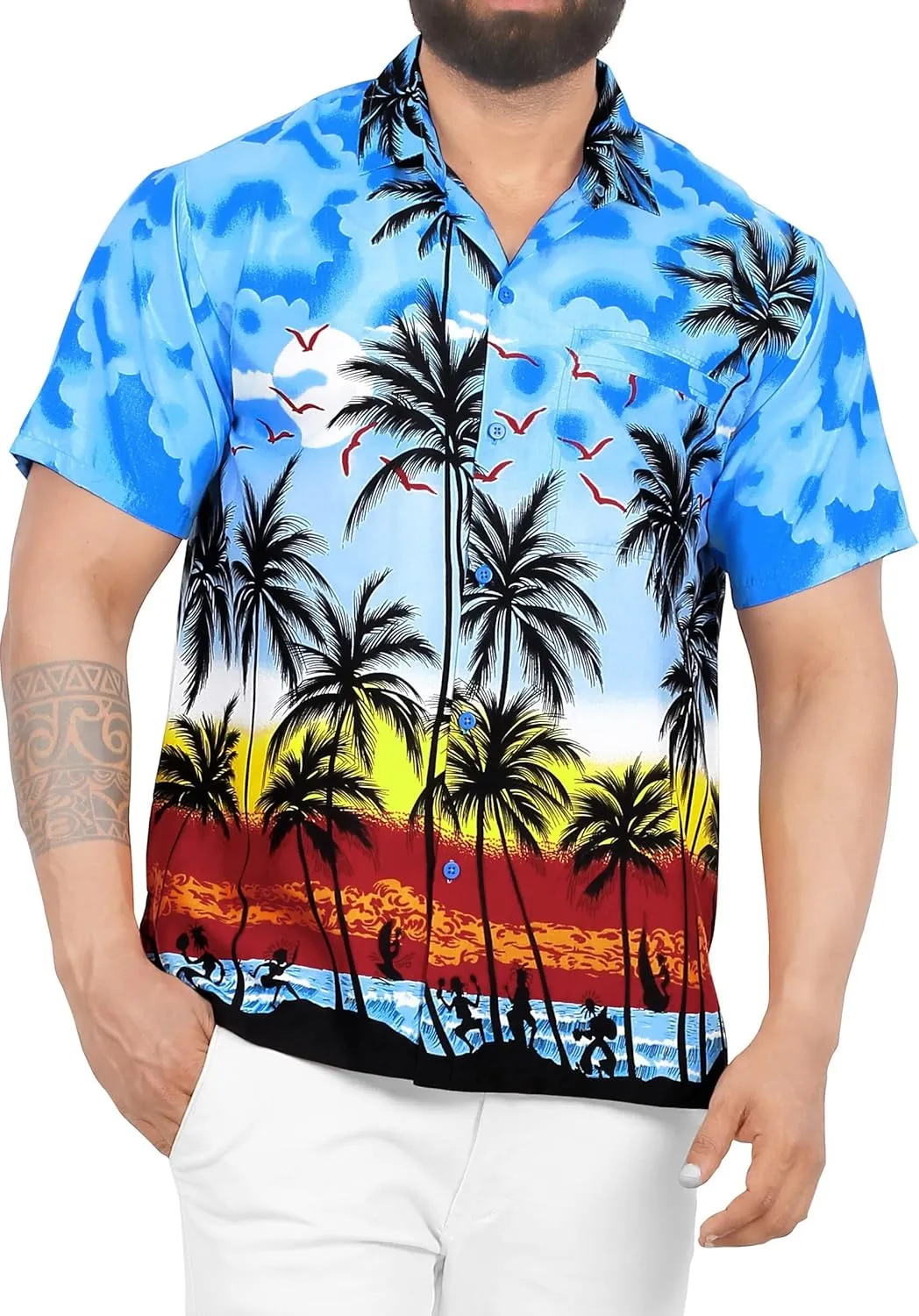 LA LEELA Men's Hawaiian Shirts Short Sleeve Button Down Shirt Mens Casual Shirts Vacation Tropical Shirts for Men Funny