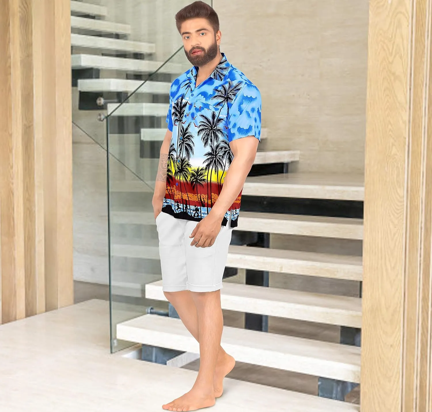 LA LEELA Men's Hawaiian Shirts Short Sleeve Button Down Shirt Mens Casual Shirts Vacation Tropical Shirts for Men Funny