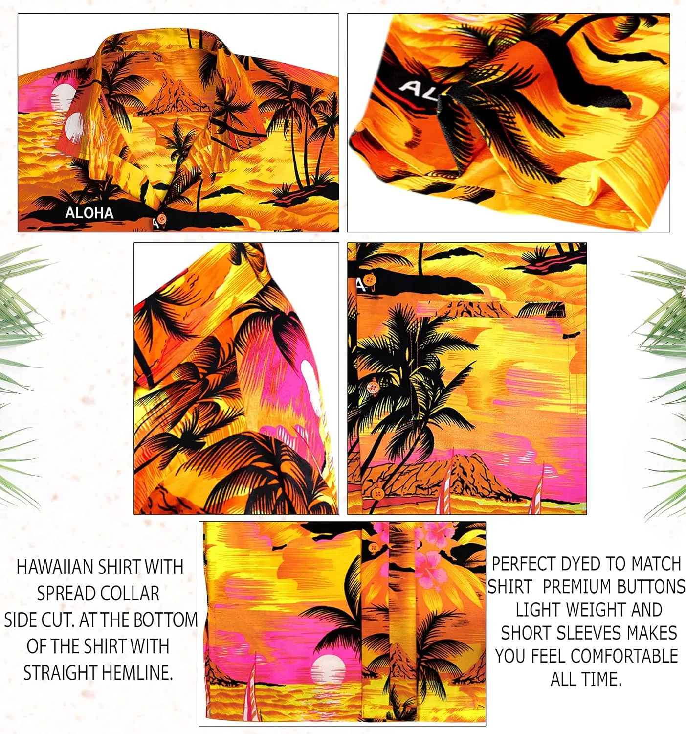 LA LEELA Men's Hawaiian Shirts Short Sleeve Button Down Shirt Mens Shirts Holiday Tropical Party Shirts for Men Funny