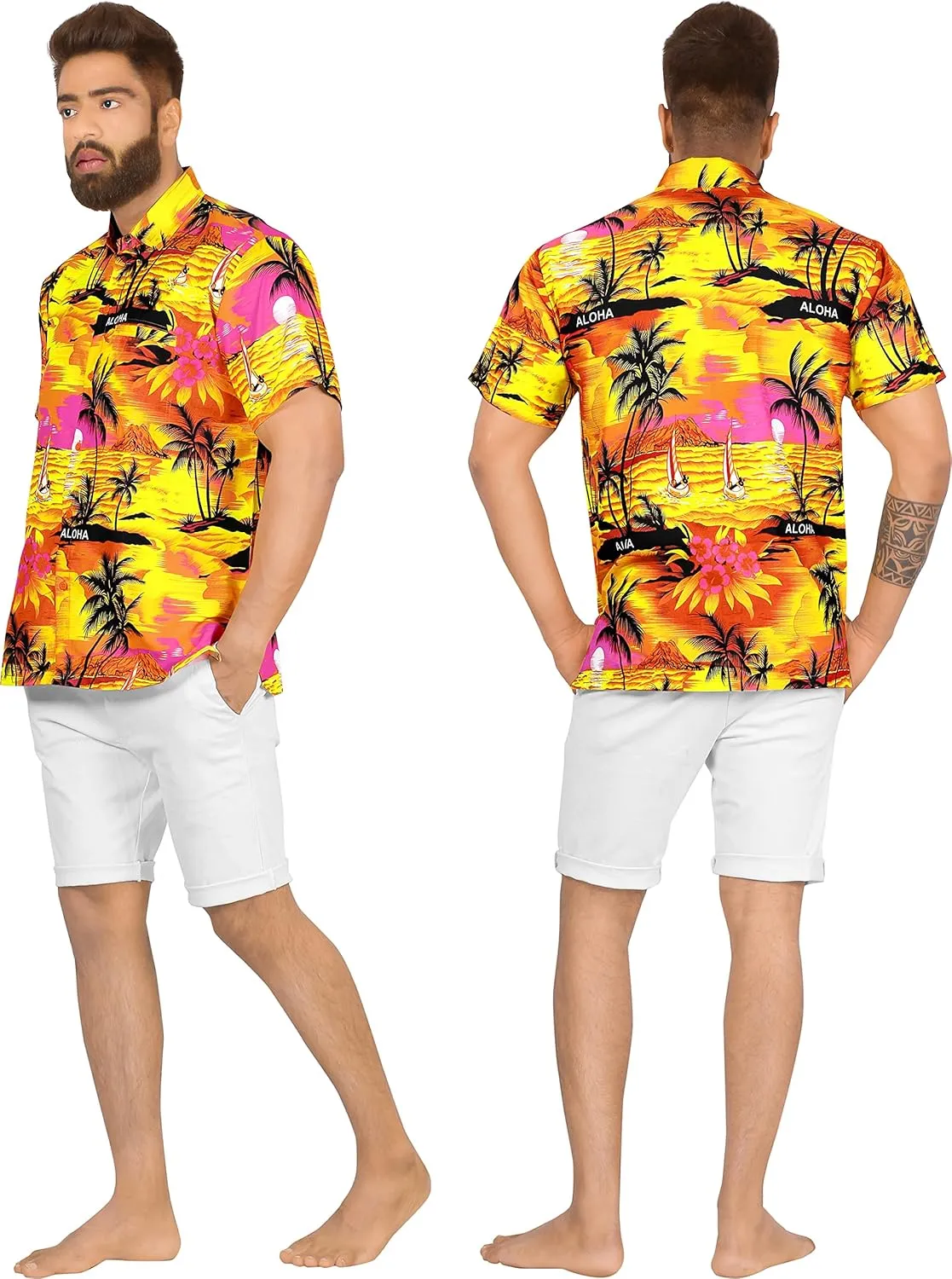 LA LEELA Men's Hawaiian Shirts Short Sleeve Button Down Shirt Mens Shirts Holiday Tropical Party Shirts for Men Funny