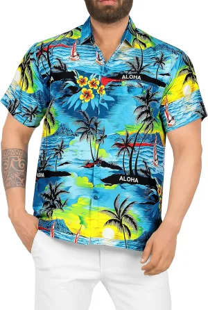 LA LEELA Men's Hawaiian Shirts Short Sleeve Button Down Shirt Mens Shirts Holiday Tropical Party Shirts for Men Funny