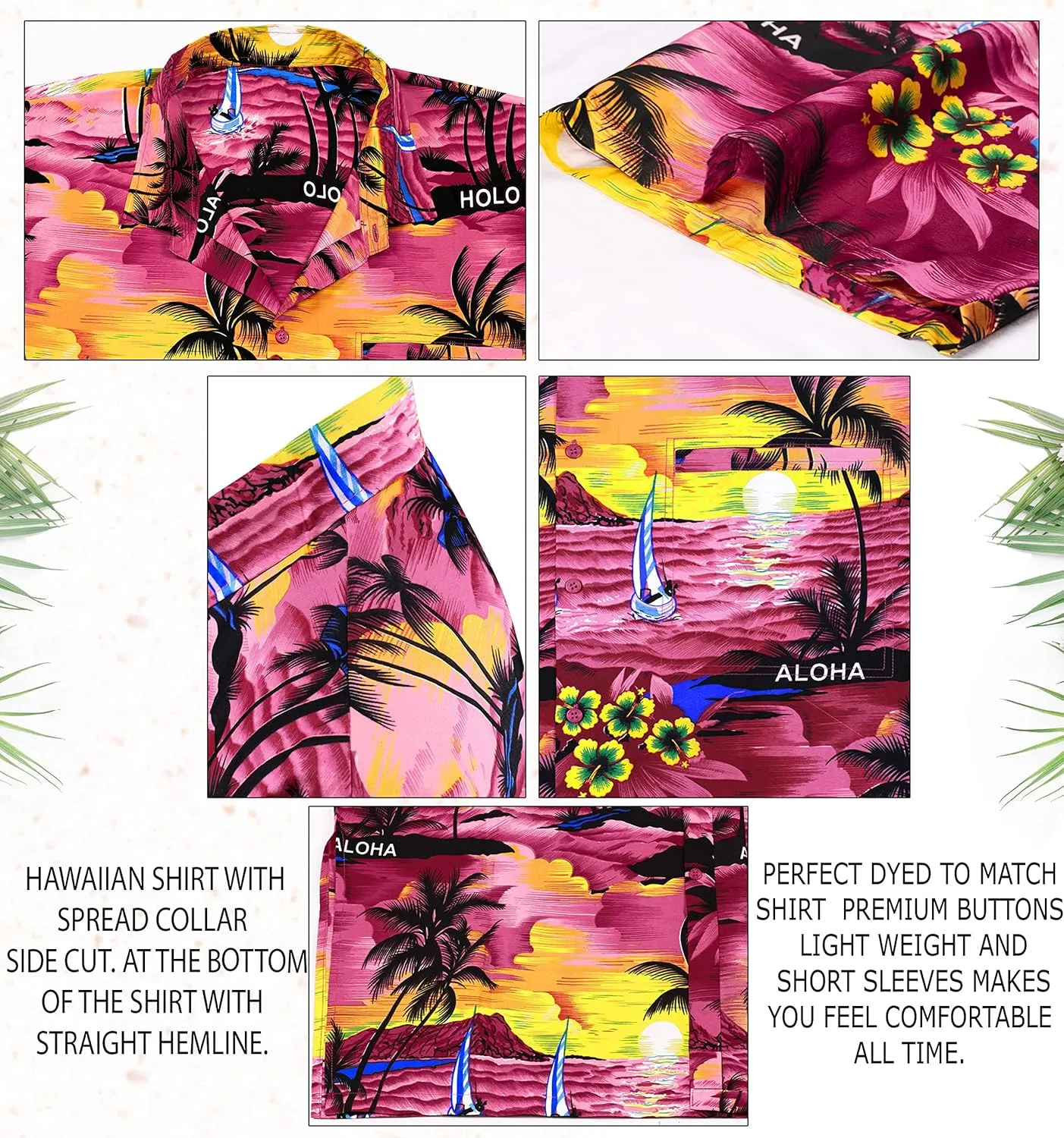 LA LEELA Men's Hawaiian Shirts Short Sleeve Button Down Shirt Mens Shirts Holiday Tropical Party Shirts for Men Funny