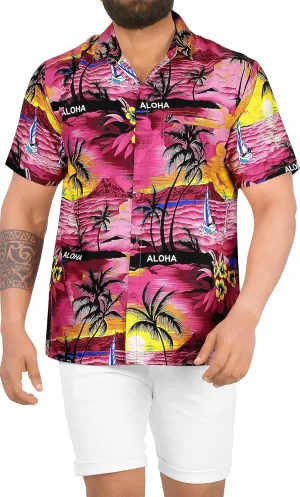 LA LEELA Men's Hawaiian Shirts Short Sleeve Button Down Shirt Mens Shirts Holiday Tropical Party Shirts for Men Funny