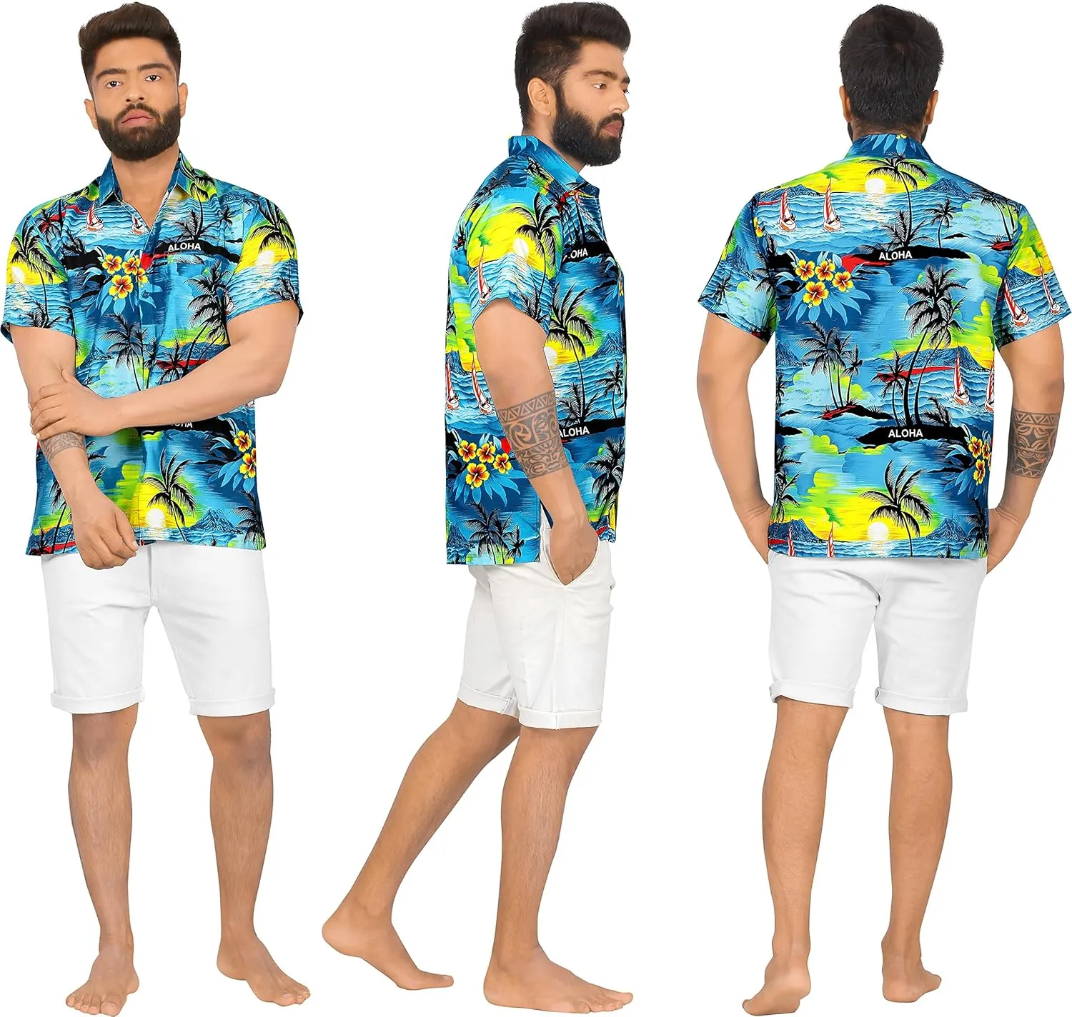 LA LEELA Men's Hawaiian Shirts Short Sleeve Button Down Shirt Mens Shirts Holiday Tropical Party Shirts for Men Funny
