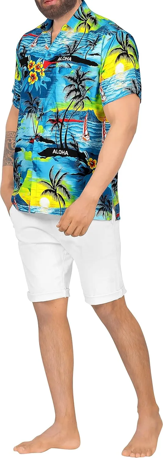 LA LEELA Men's Hawaiian Shirts Short Sleeve Button Down Shirt Mens Shirts Holiday Tropical Party Shirts for Men Funny
