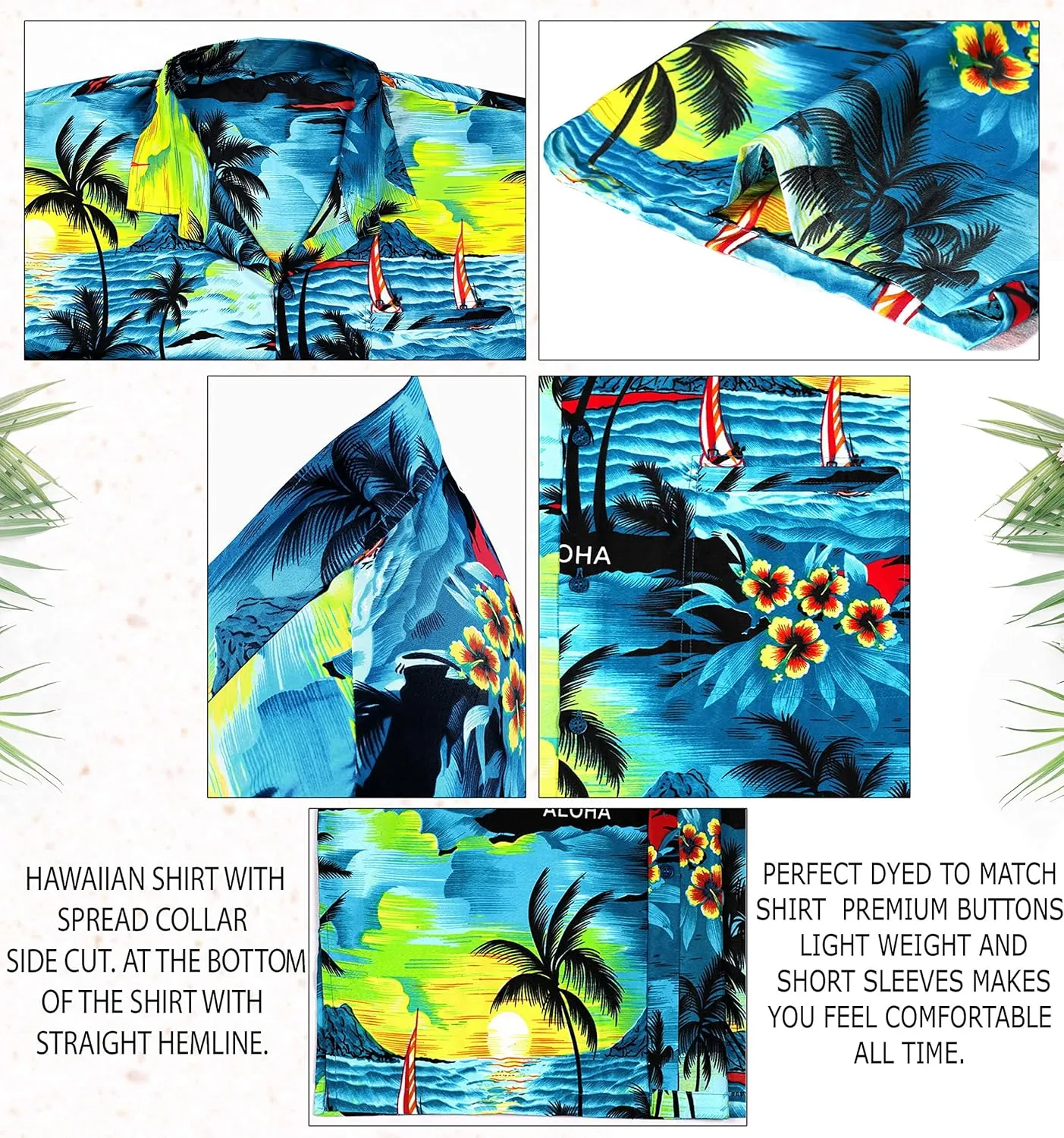 LA LEELA Men's Hawaiian Shirts Short Sleeve Button Down Shirt Mens Shirts Holiday Tropical Party Shirts for Men Funny