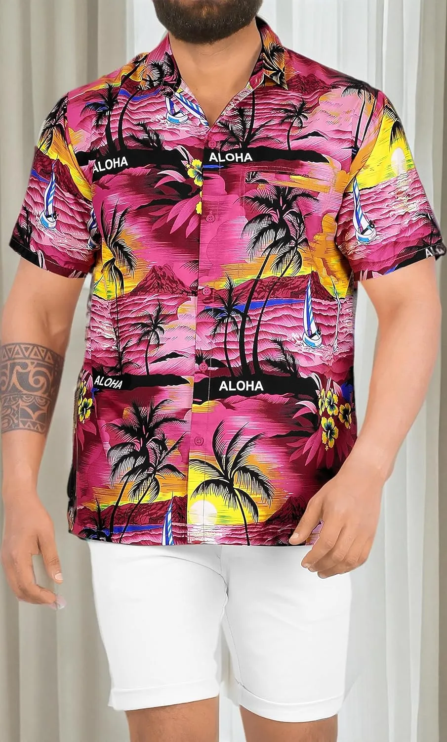 LA LEELA Men's Hawaiian Shirts Short Sleeve Button Down Shirt Mens Shirts Holiday Tropical Party Shirts for Men Funny