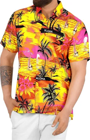 LA LEELA Men's Hawaiian Shirts Short Sleeve Button Down Shirt Mens Shirts Holiday Tropical Party Shirts for Men Funny