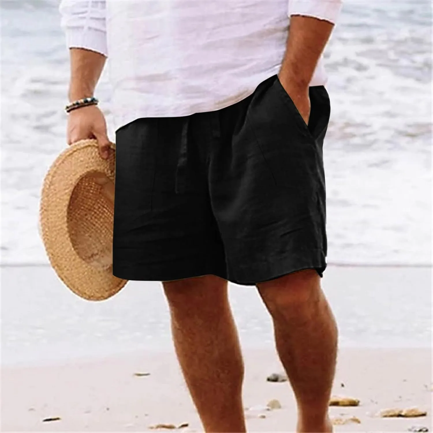 LCMTWX Black Shorts Men Cotton Fashionable Casual Shorts Solid and Men's Pants Khaki Shorts Big and Tall Cargo Shorts for