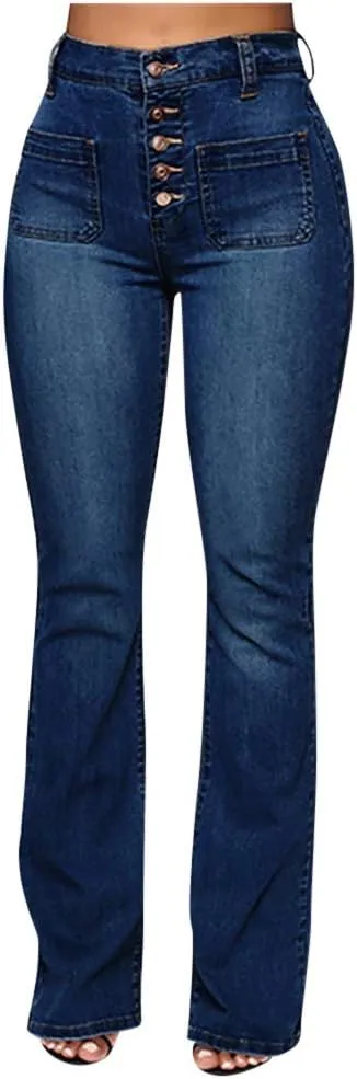 LCMTWX Stretch Jeans for Women Leg Solid Button Shopping Girls Clothes for Women Blue Tummy Control Jeans Plus Size Womens