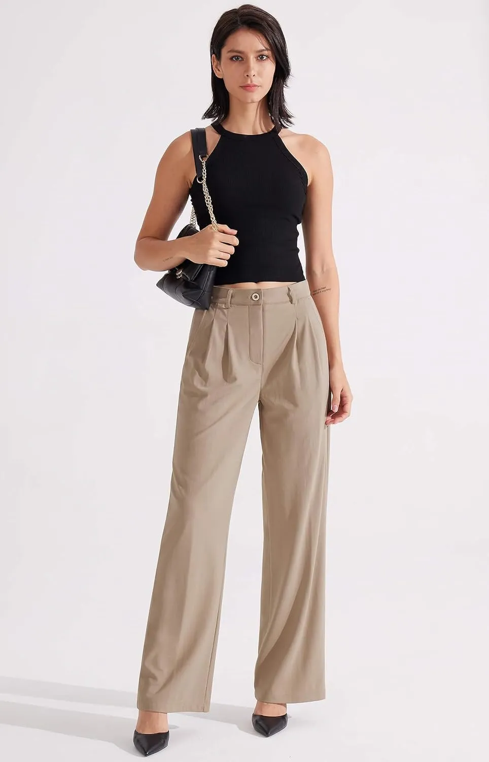 Libin Women's Wide Leg 29"/31" High Waisted Pants Business Work Slacks Pants Dress Yoga Golf Casual Trousers