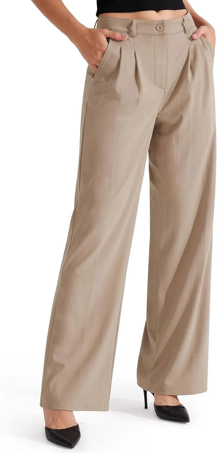 Libin Women's Wide Leg 29"/31" High Waisted Pants Business Work Slacks Pants Dress Yoga Golf Casual Trousers