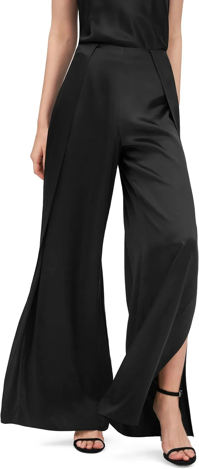 LilySilk Womens Silk Pants with Split Trouser Legs High-Waisted Lightweight Dressy Pants