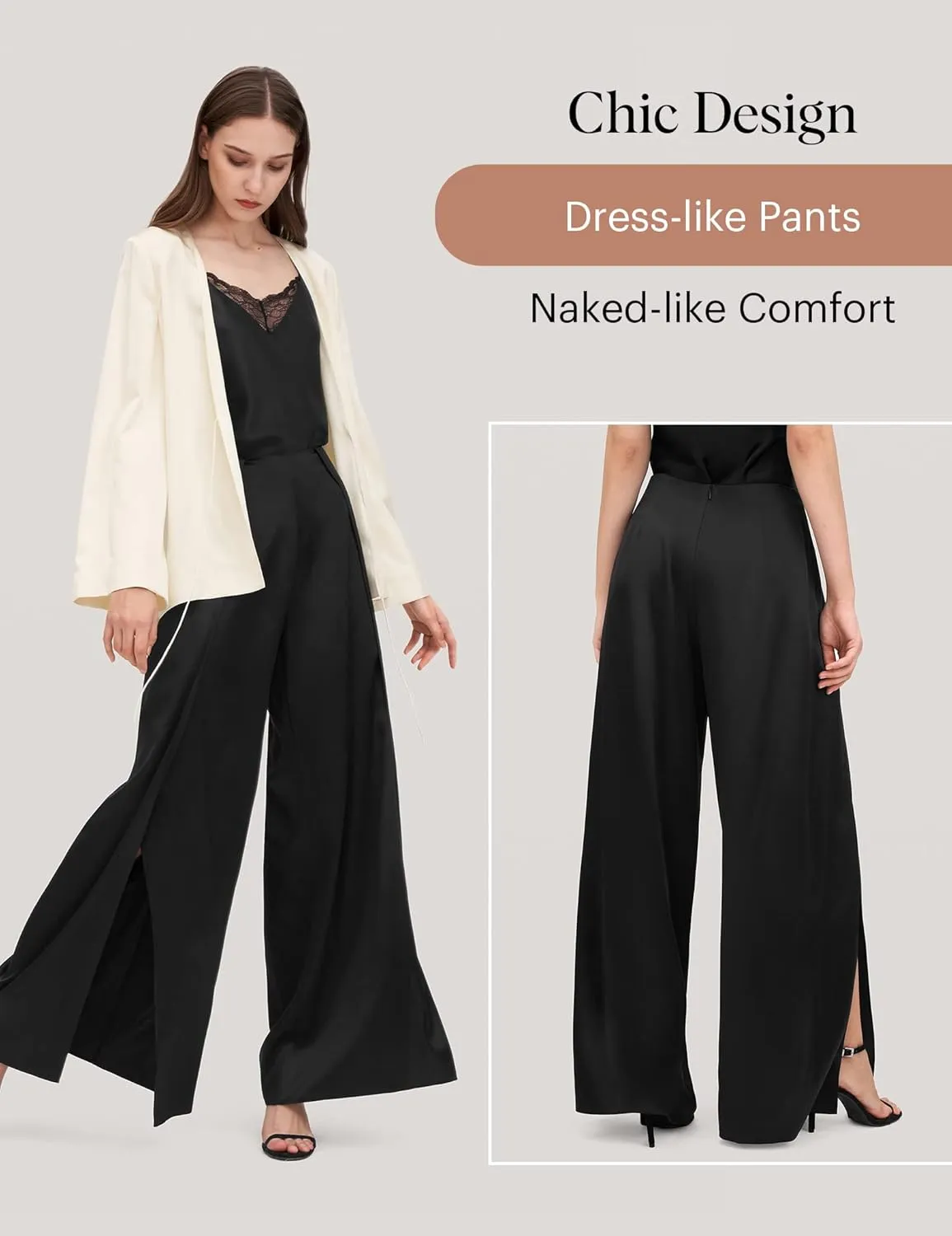 LilySilk Womens Silk Pants with Split Trouser Legs High-Waisted Lightweight Dressy Pants