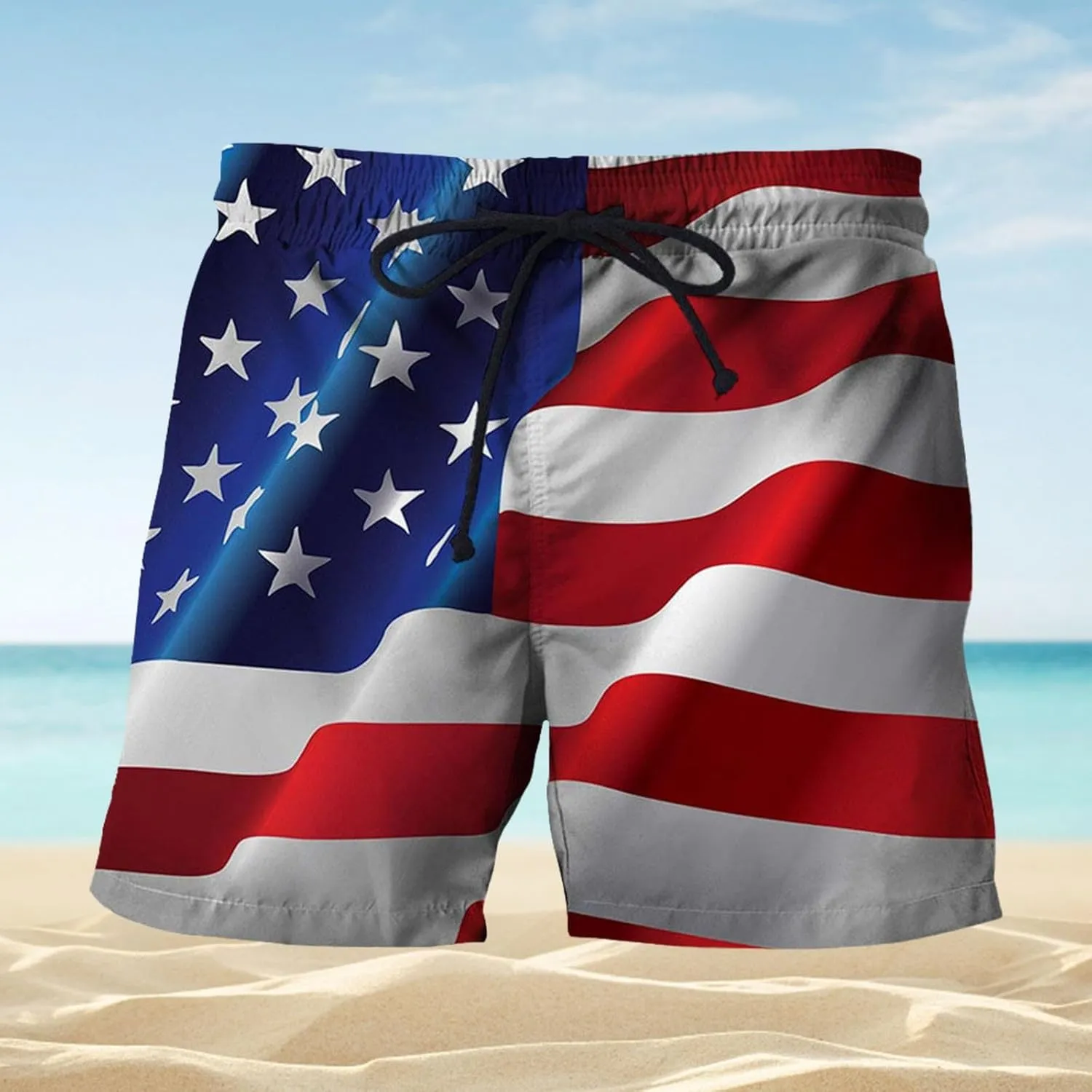 Linen Men Realistic Printed Summer Shorts Beach Shorts Beach Swim Shorts Linen Clothes for Men Big and Tall Shorts
