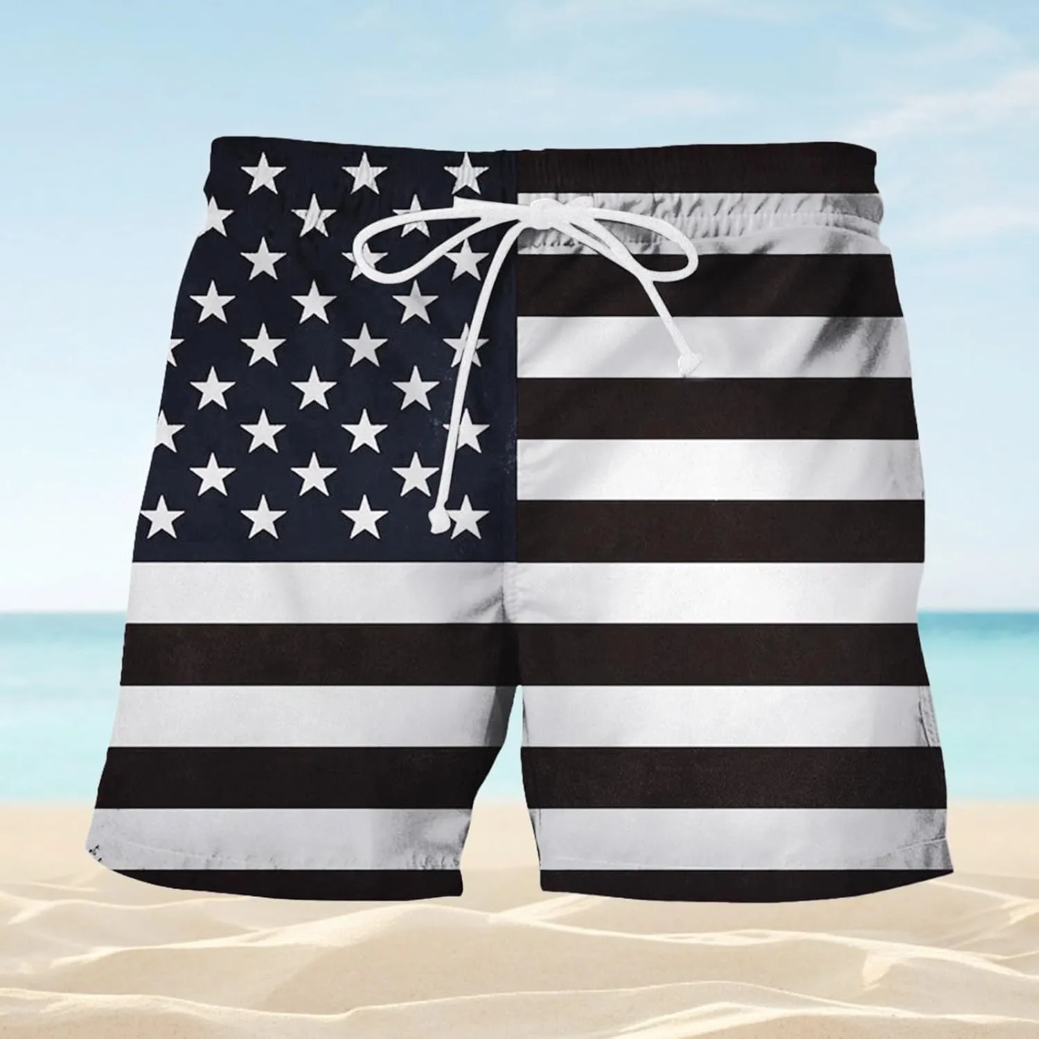 Linen Men Realistic Printed Summer Shorts Beach Shorts Beach Swim Shorts Linen Clothes for Men Big and Tall Shorts