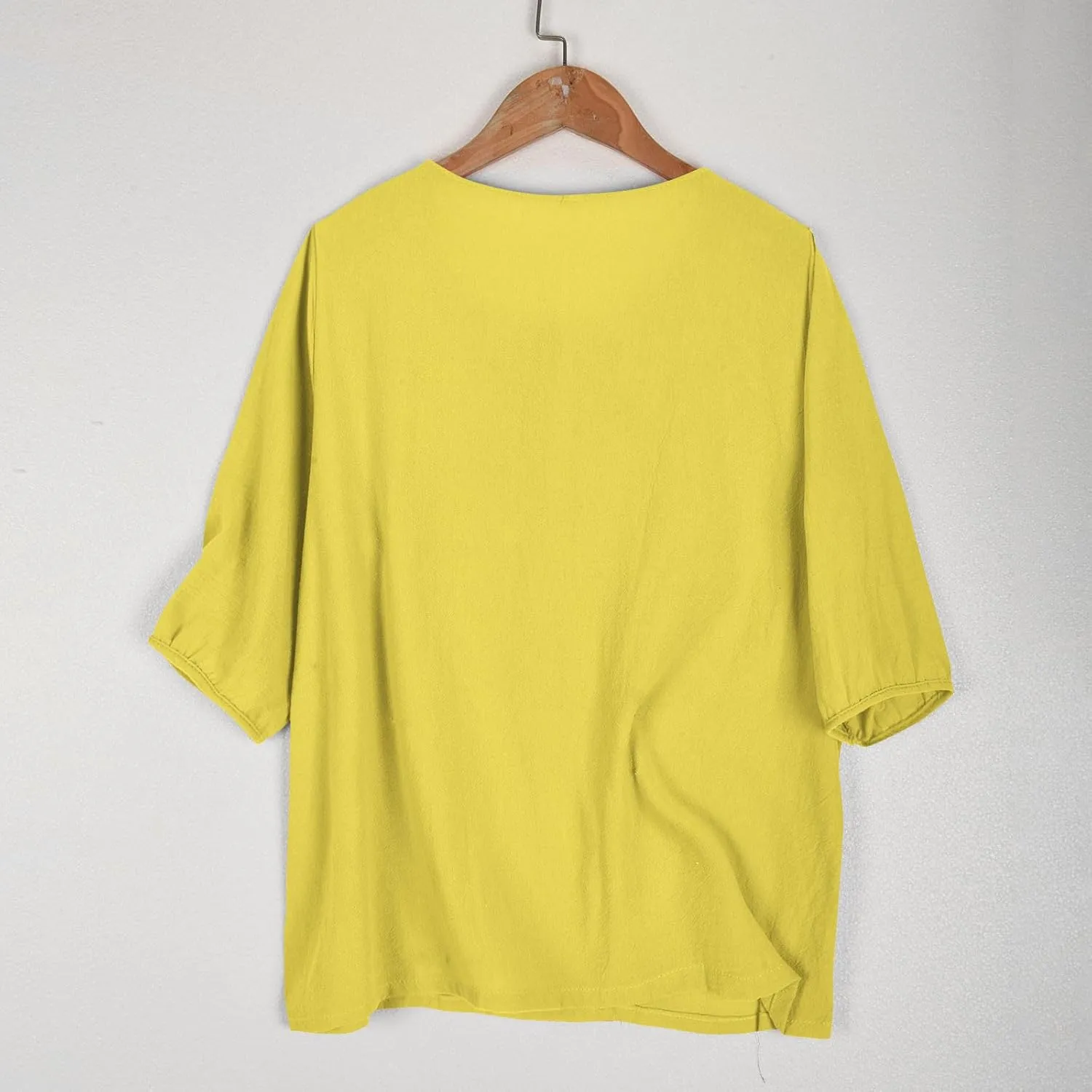 Lmdudan Cotton Linen Embroidered Tops for Women Peasant Shirt Boho Ethnic Style Mexican Blouse 3/4 Sleeve Button Tunic Tshirt