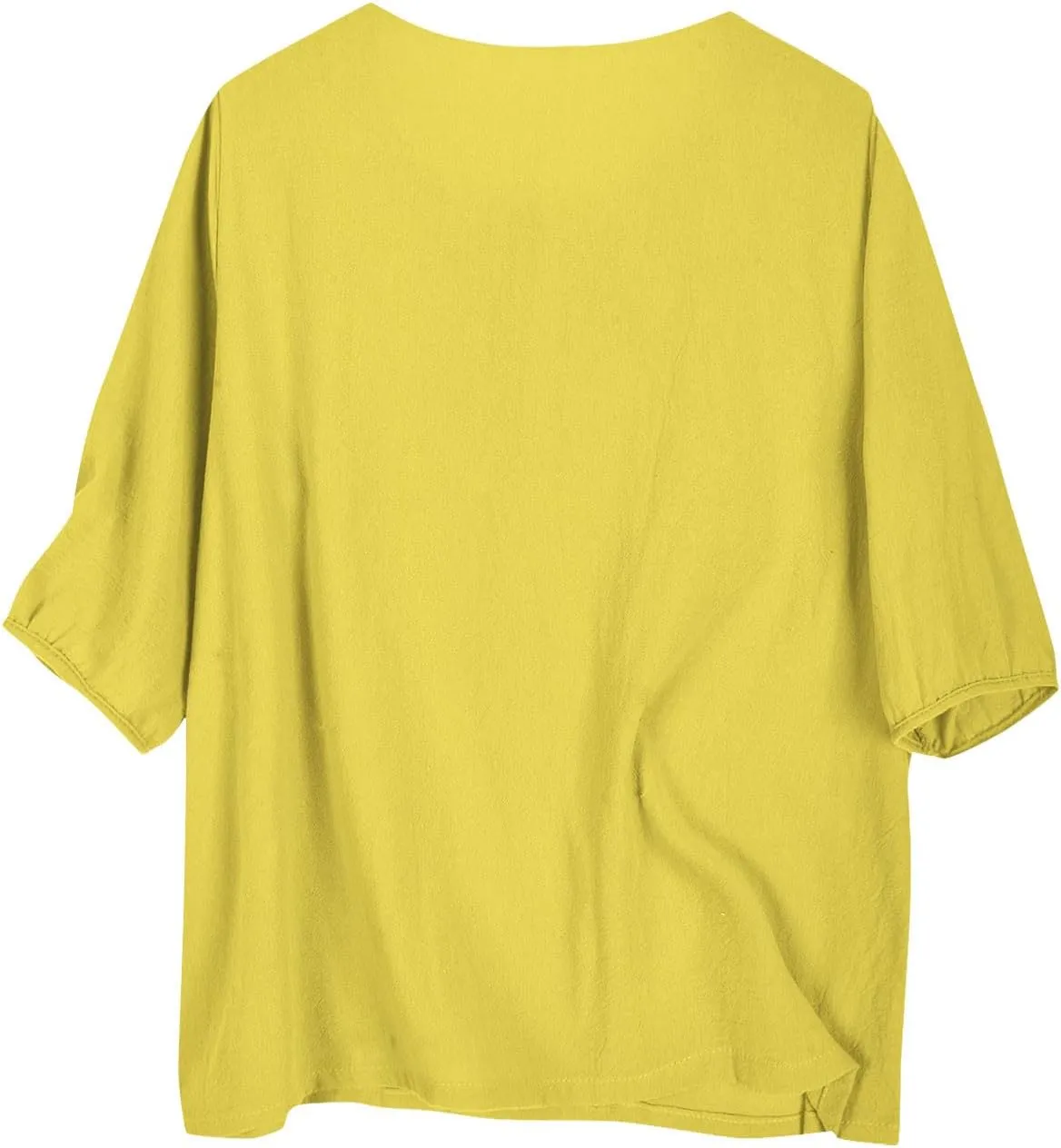 Lmdudan Cotton Linen Embroidered Tops for Women Peasant Shirt Boho Ethnic Style Mexican Blouse 3/4 Sleeve Button Tunic Tshirt