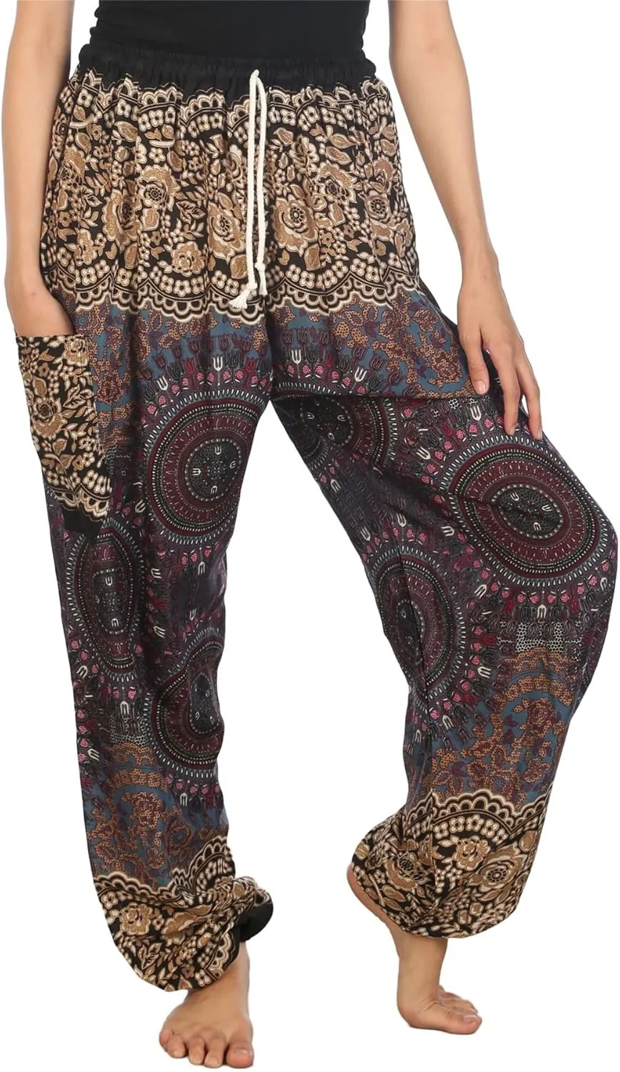 LOFBAZ Harem Pants for Women S-4XL Plus Drawstring Yoga Boho Palazzo PJ Clothing