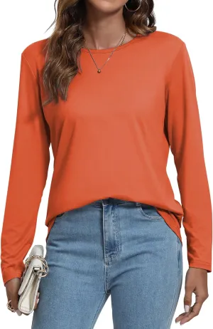 Long Sleeve Shirts for Women Basic Fall Tops Casual Loose Fit T-Shirts