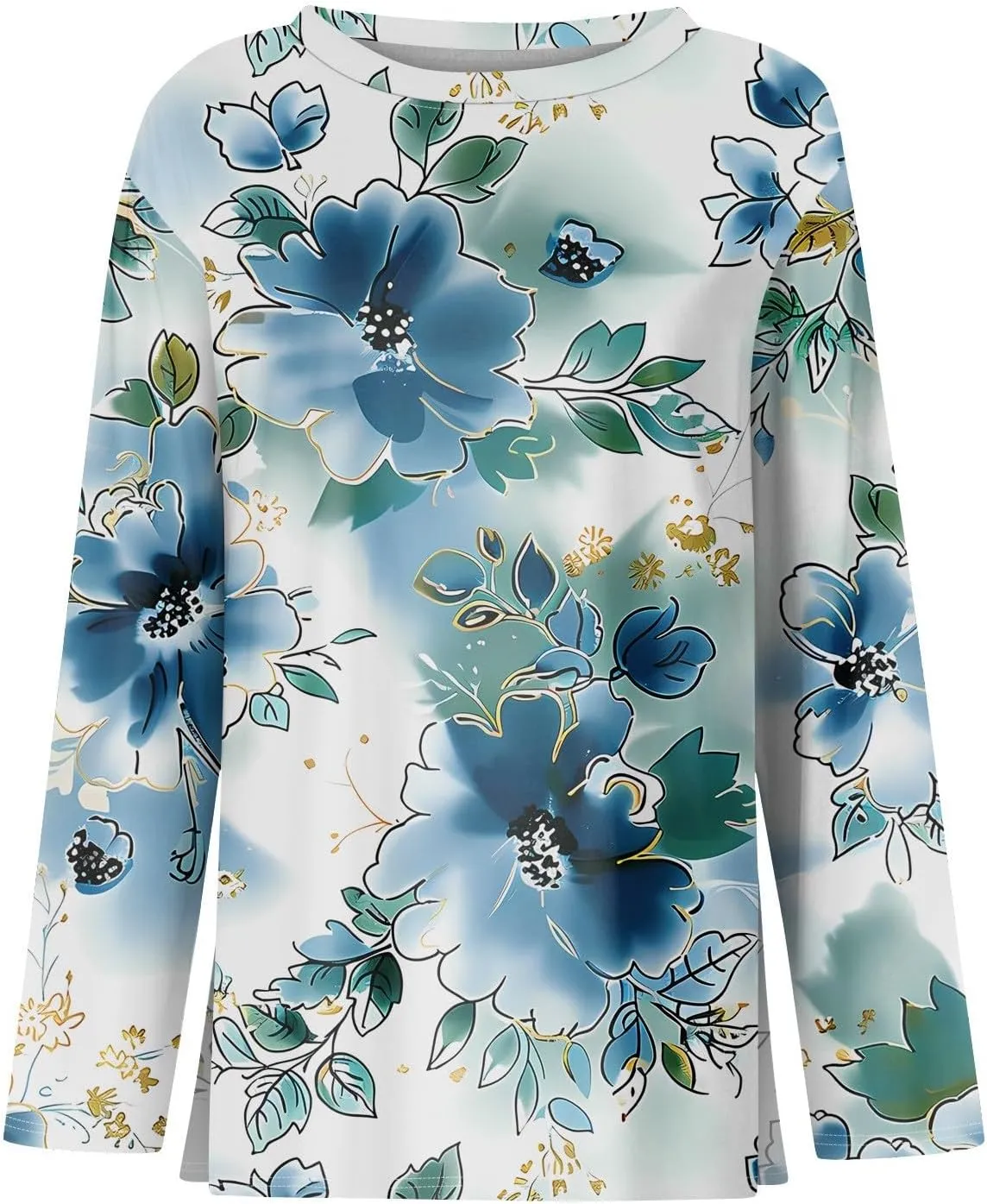 Long Sleeve Shirts for Women - Womens T Shirts Long Sleeve Crew Neck Shirts Basic Tee Sort Comfy Floral Printed Tops