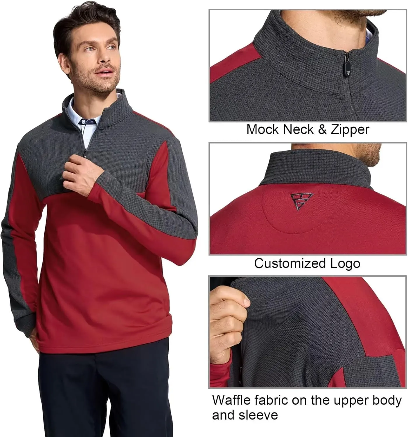 M MAELREG Quarter Zip Pullover Men Dry Fit Performance Wicking Mock Neck Fleece Golf 1/4 Zip Pullover Mens Sweatshirt