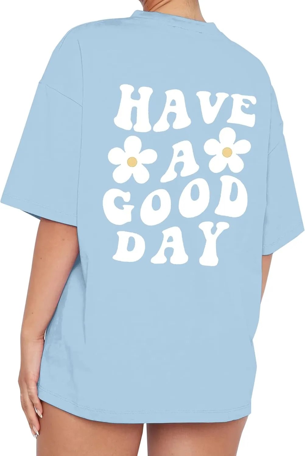 Meladyan Womens Oversize Graphic Printed T-Shirts Short Sleeve Drop Shoulder Round Neck Loose Tee Shirt Tops